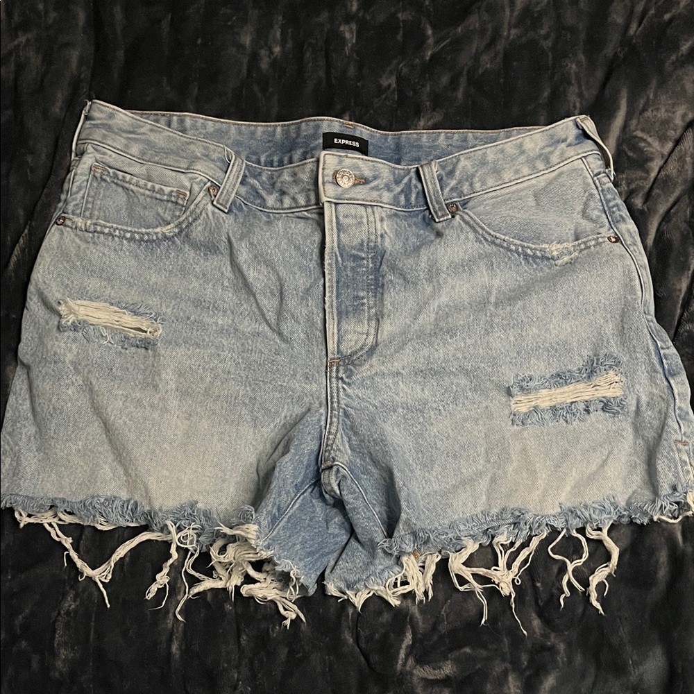 Express Faded Blue Frayed Denim Shorts